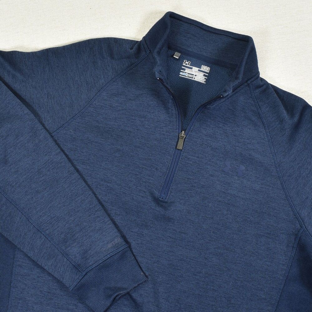 Under Armour Sweater Men Large Blue Heather 1/4 Zip ColdGear Pullover Loose L